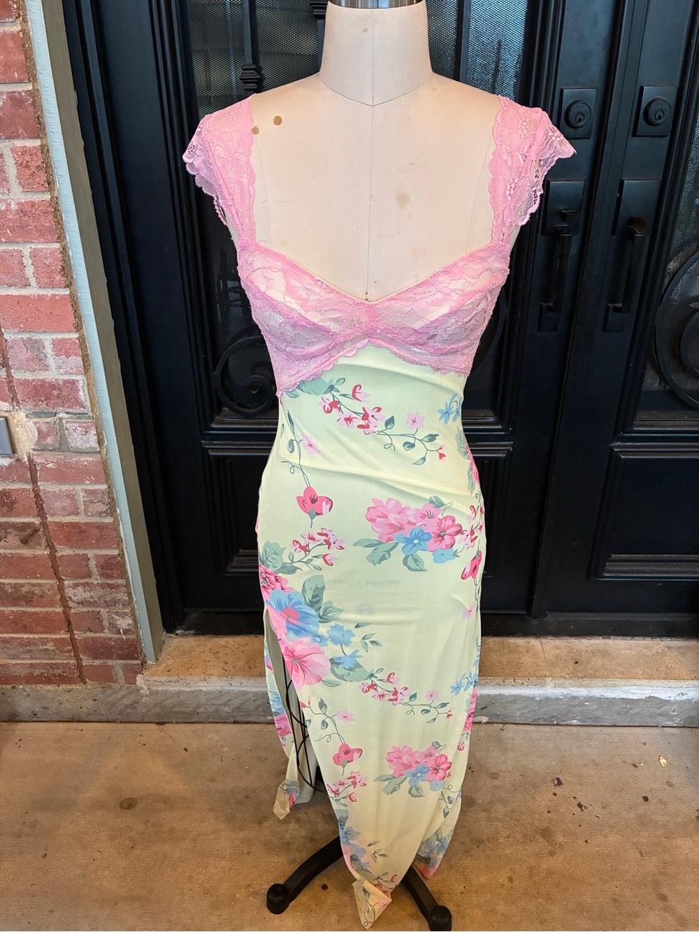 Pink Lace-Trim Floral Slip Dress